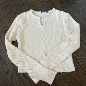 Brandy Melville Cream Ribbed Long Sleeve Top